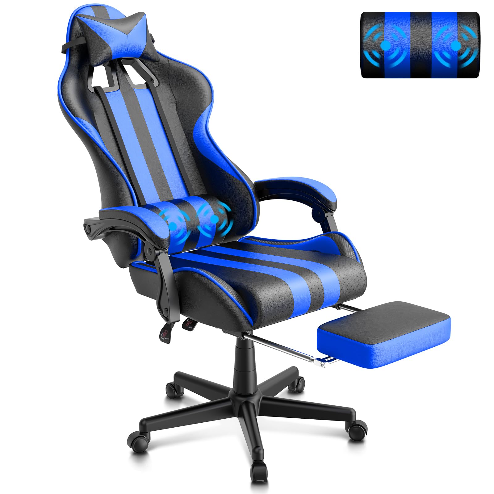 Pc Gaming Chair - Blue Gaming Chairs with Footrest, PC