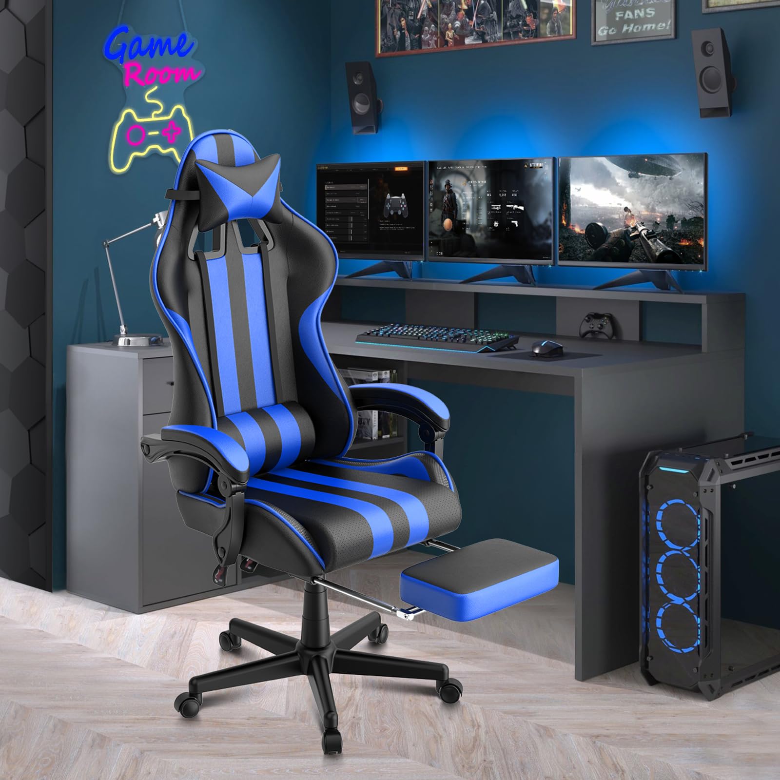 Blue Gaming Chairs with Footre - Pc Gaming Chair 评论和价格